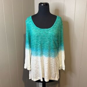 Language Women’s Medium Long Sleeve Blouse Chest Pocket Knit Back Cutout Ombré